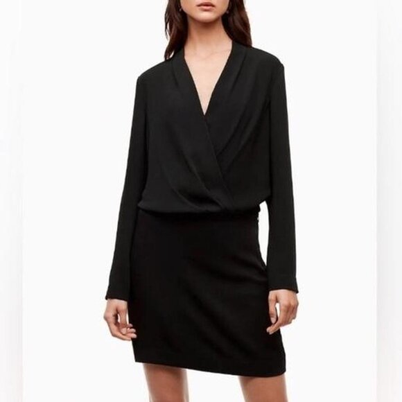 Aritzia Dresses & Skirts - Aritzia Babaton Gershwin Plunge Neck Wrap Dress in Black LongSleeve Womens 4 LBD